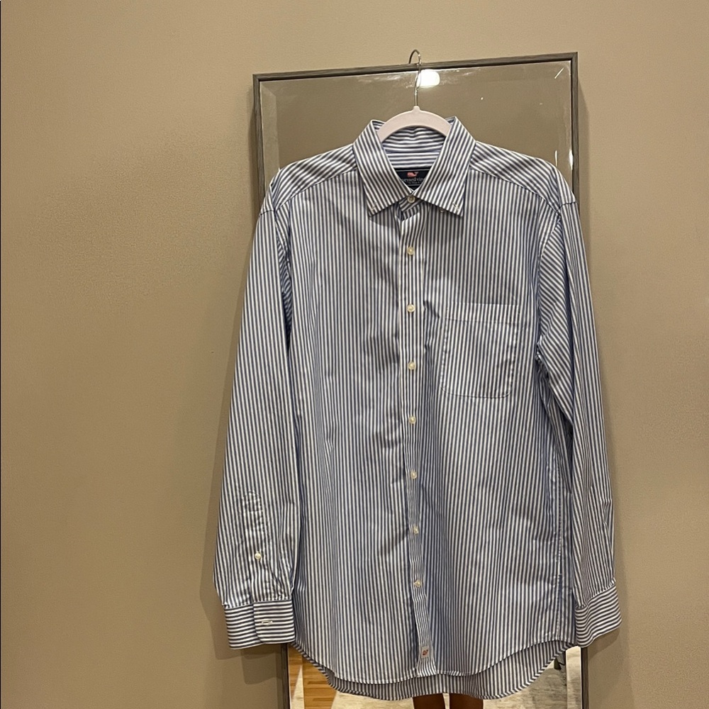Vineyard Vines Navy and White Striped Dress Shirt